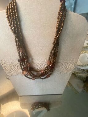 VTG Y2K BROWN BEADED MULTI STRAND NECKLACE SET - AVON